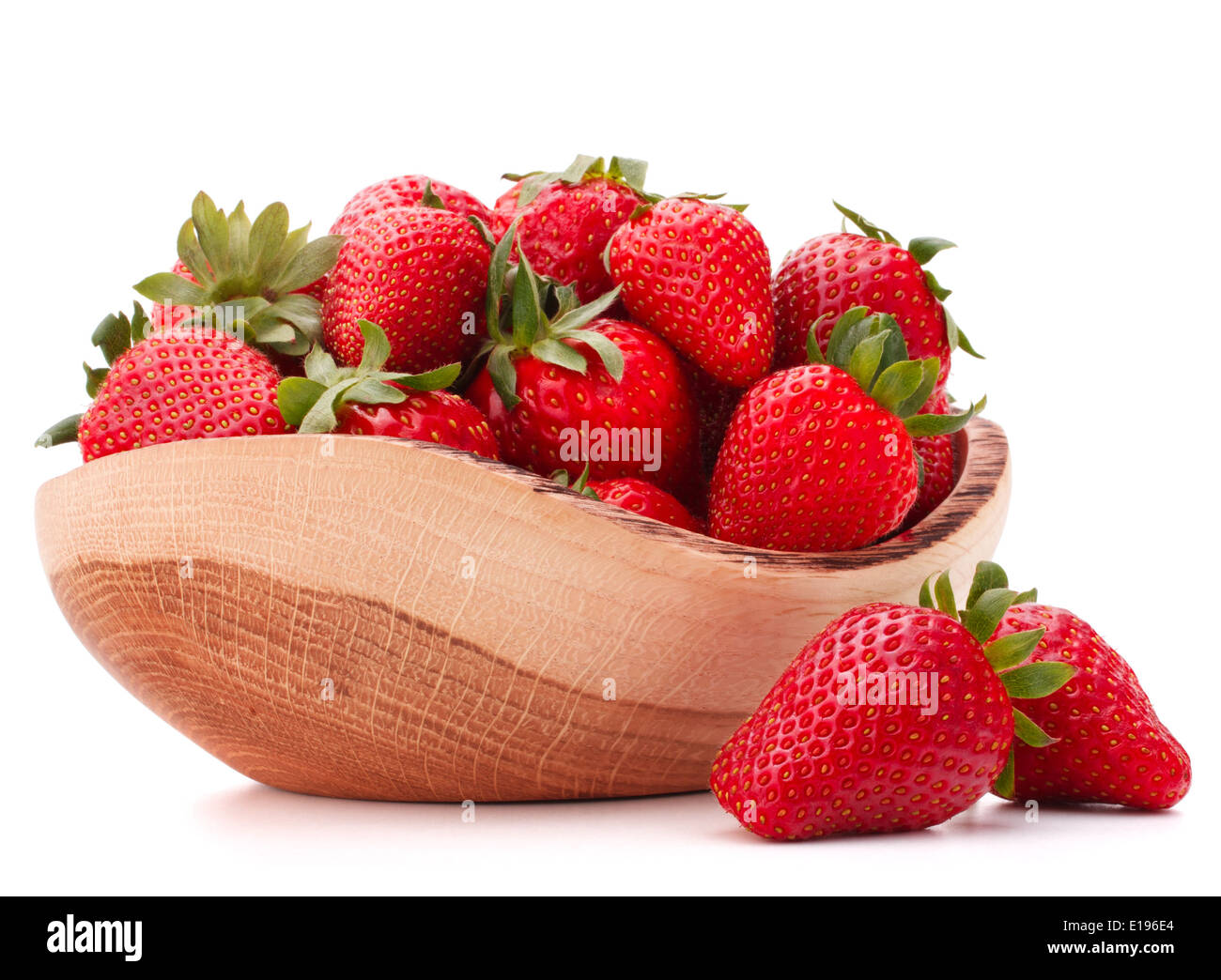 Strawberries in wooden bowl isolated on white background cutout Stock ...