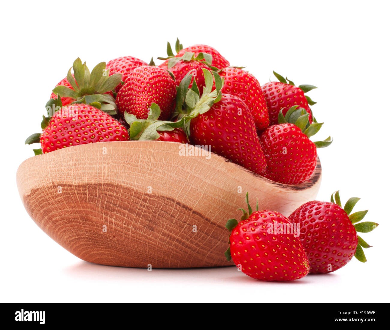 Strawberries in wooden bowl isolated on white background cutout Stock ...