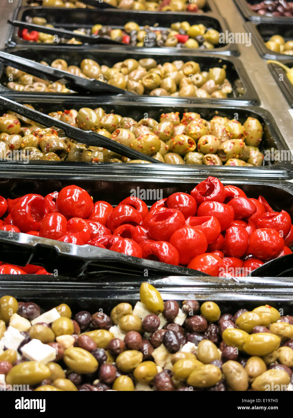 Fresh Olive Bar,Grocery Store,  USA Stock Photo
