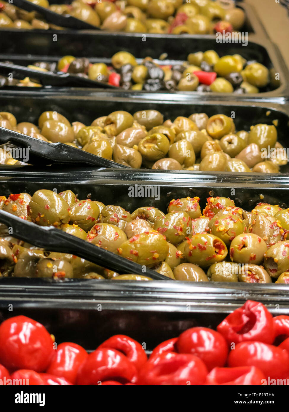 Fresh Olive Bar,Grocery Store,  USA Stock Photo
