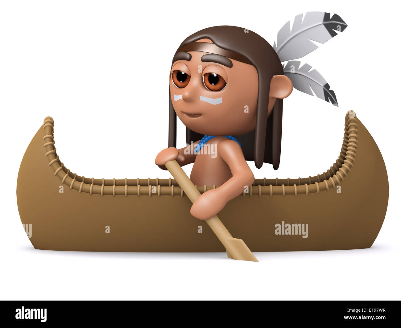 3d Native American Indian boy paddling his canoe Stock Photo Alamy