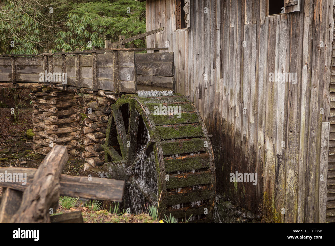 John Cable Grist Mill is pictured in Cades Cove area of the Great Smoky Mountains National Park in Tennessee Stock Photo