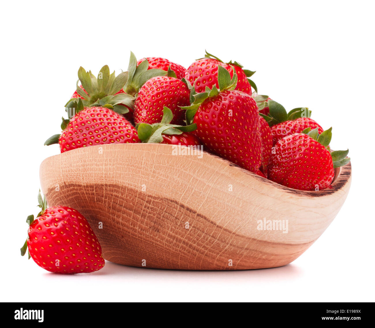 Strawberries in wooden bowl isolated on white background cutout Stock ...