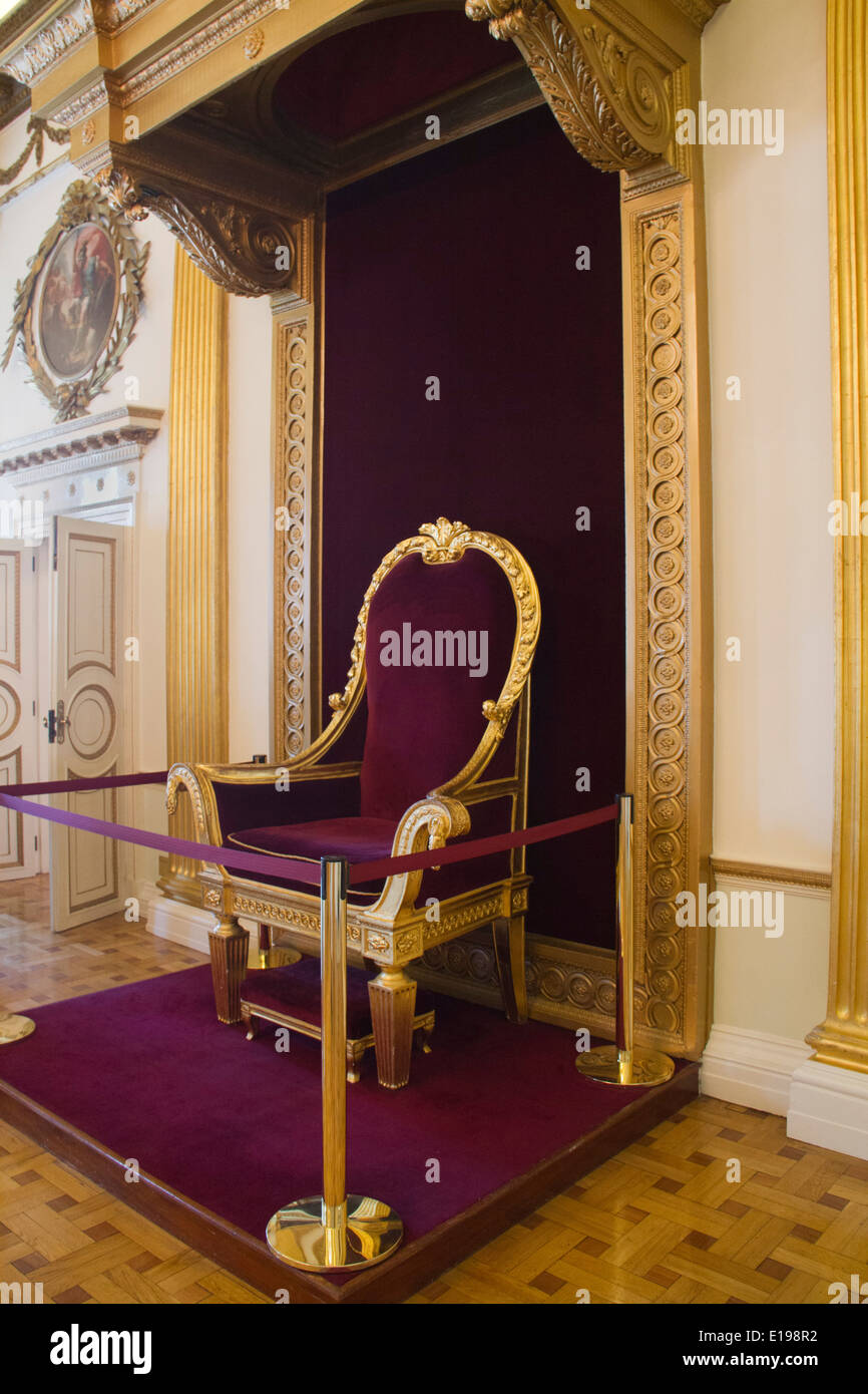 Throne for King George IV in 1821 in the Throne room of Dublin Castle;once the seat of English rule in Ireland Stock Photo