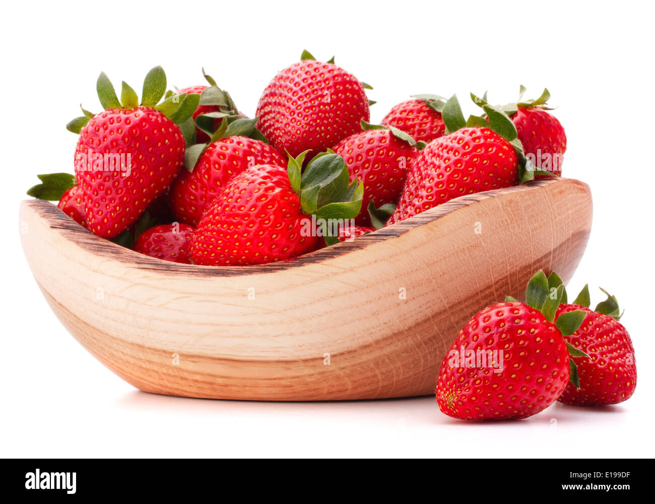 Strawberries in wooden bowl isolated on white background cutout Stock ...