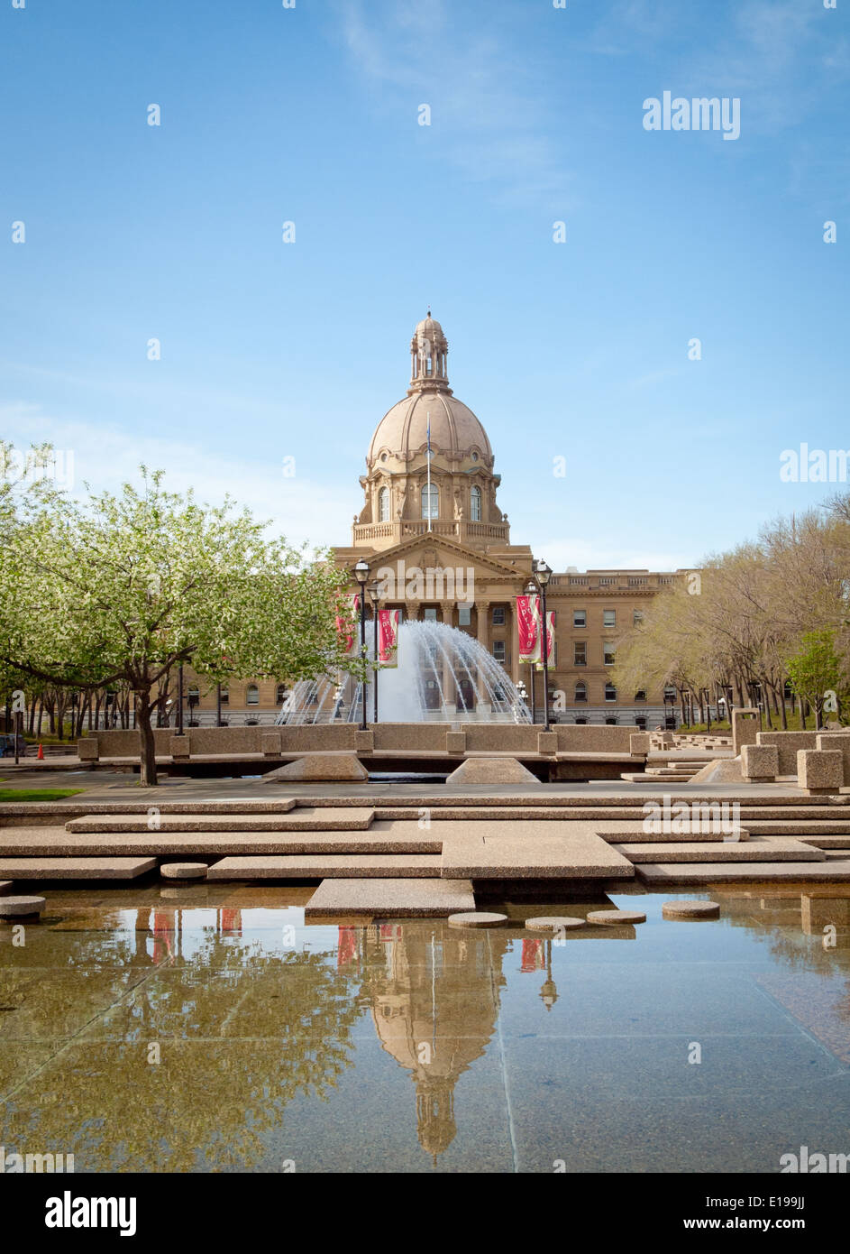 A spring view of the Alberta Legislature Building and Alberta Legislature Grounds in Edmonton, Alberta, Canada. Stock Photo
