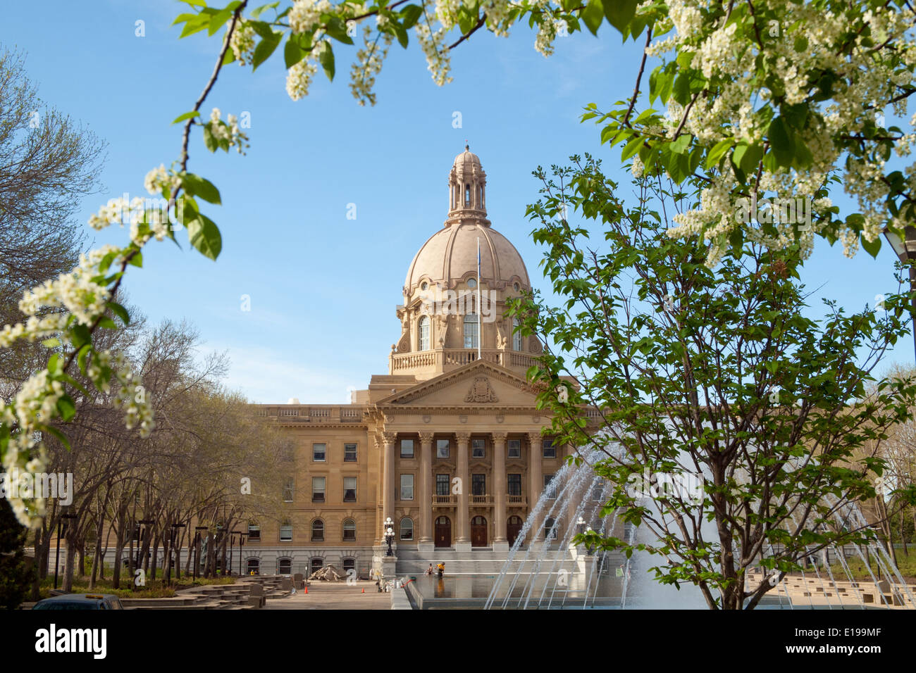 A spring view of the Alberta Legislature Building and Alberta Legislature Grounds in Edmonton, Alberta, Canada. Stock Photo