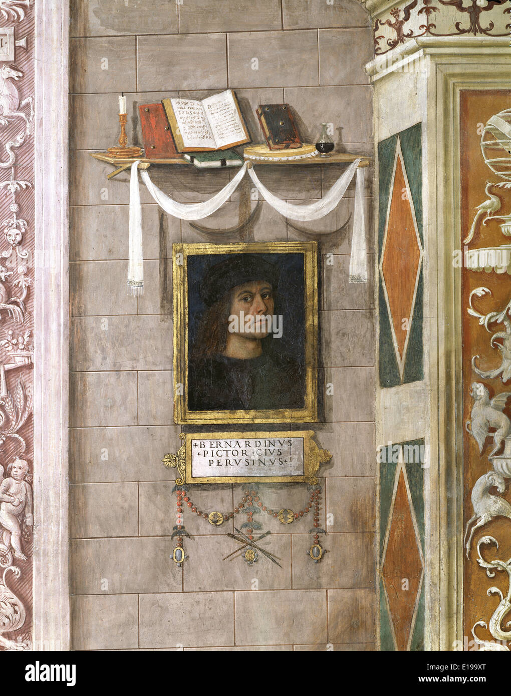 Baglioni Chapel painted by Pinturicchio in the church of Santa Maria Maggiore in Spello, Umbria, Italy; The Annunciation, detail Stock Photo