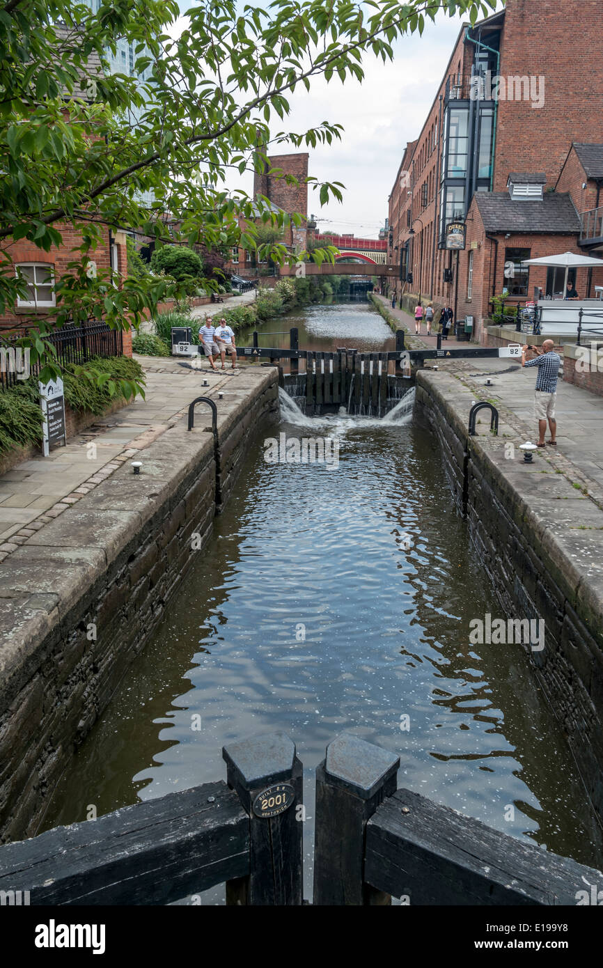 Lock gates on the Rochdale Canal going through Manchester City Centre