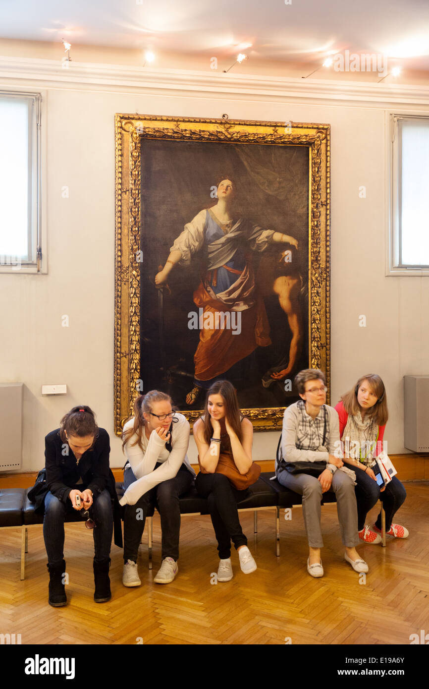 A group of bored teens - teenagers in the Musei Capitolini ( Capitoline Museums ) Rome, Italy Europe Stock Photo