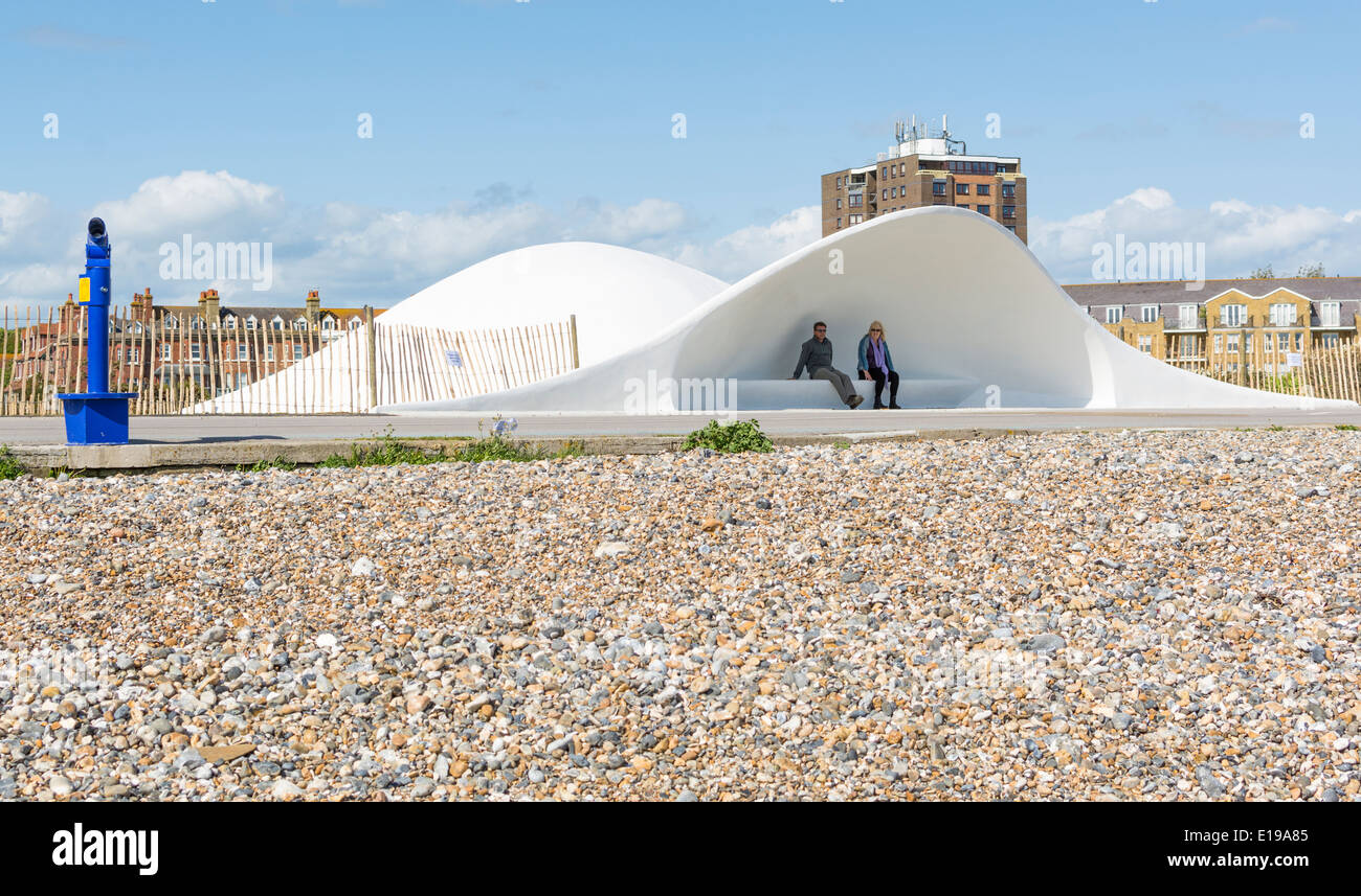 Stage by the sea bandstands along the promenade at Littlehampton, West Sussex, England, UK. Stock Photo