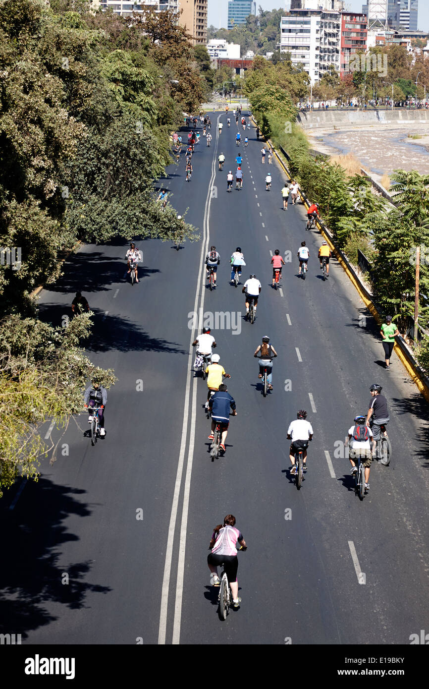 sunday morning roads closed for cyclists and walkers providencia Santiago Chile Stock Photo