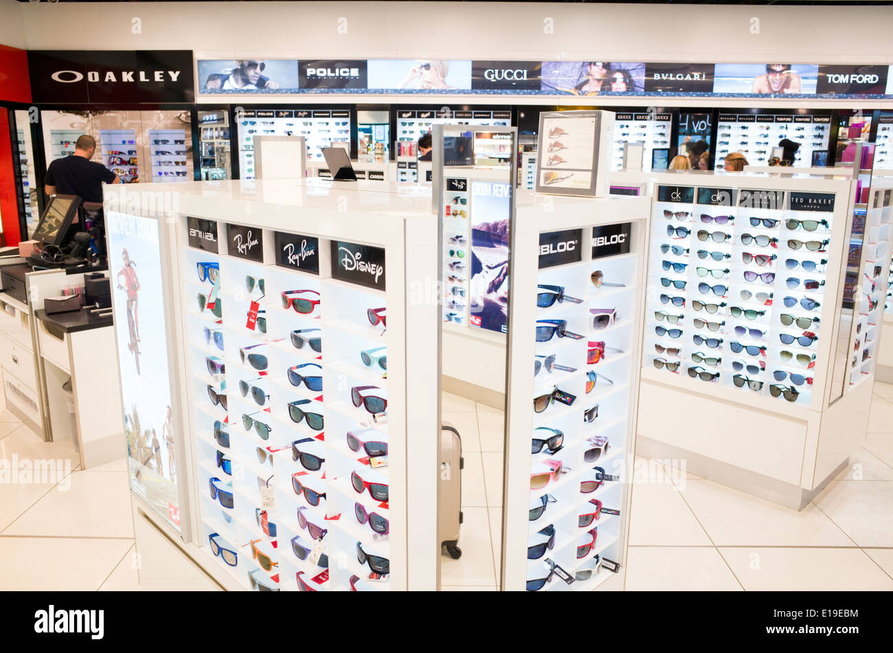 Sunglasses for sale in duty free store at Stansted airport, England, UK  Stock Photo - Alamy