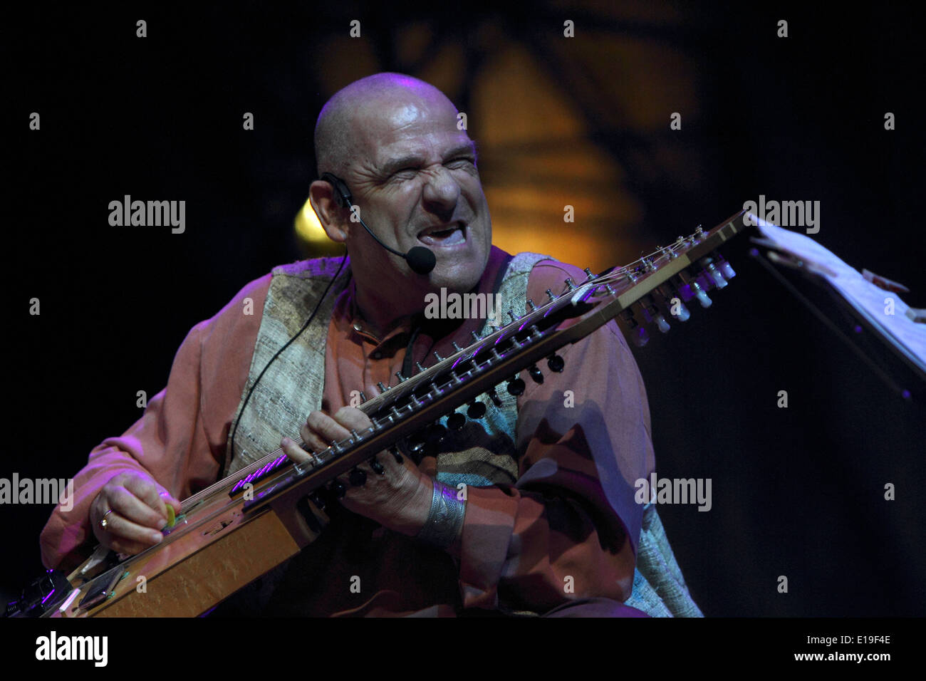 Italian guitarist Paolo Tofani (born in 1944) on stage with the progressive rock band 'Area' Stock Photo