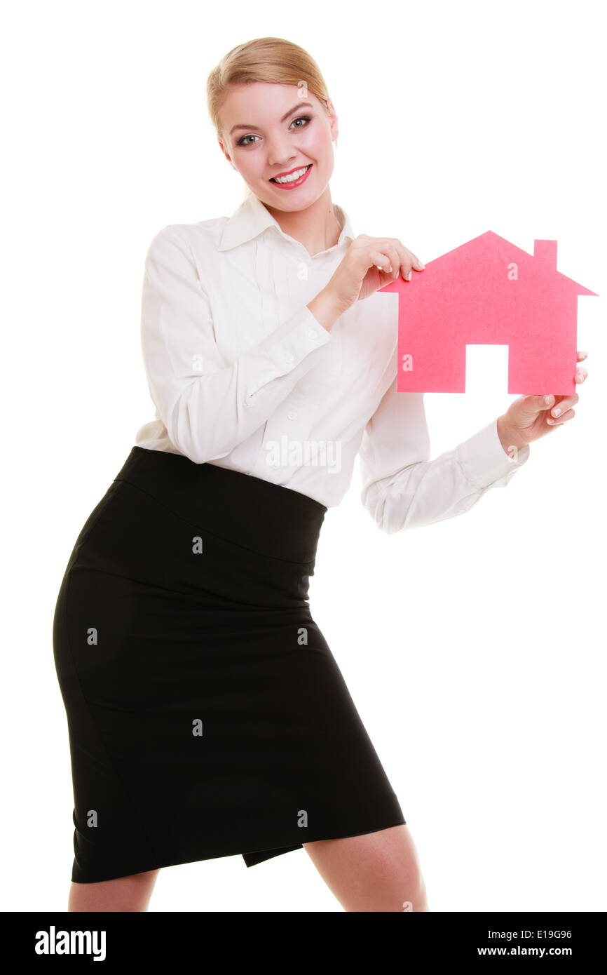 Businesswoman real estate agent paper house keys Stock Photo - Alamy