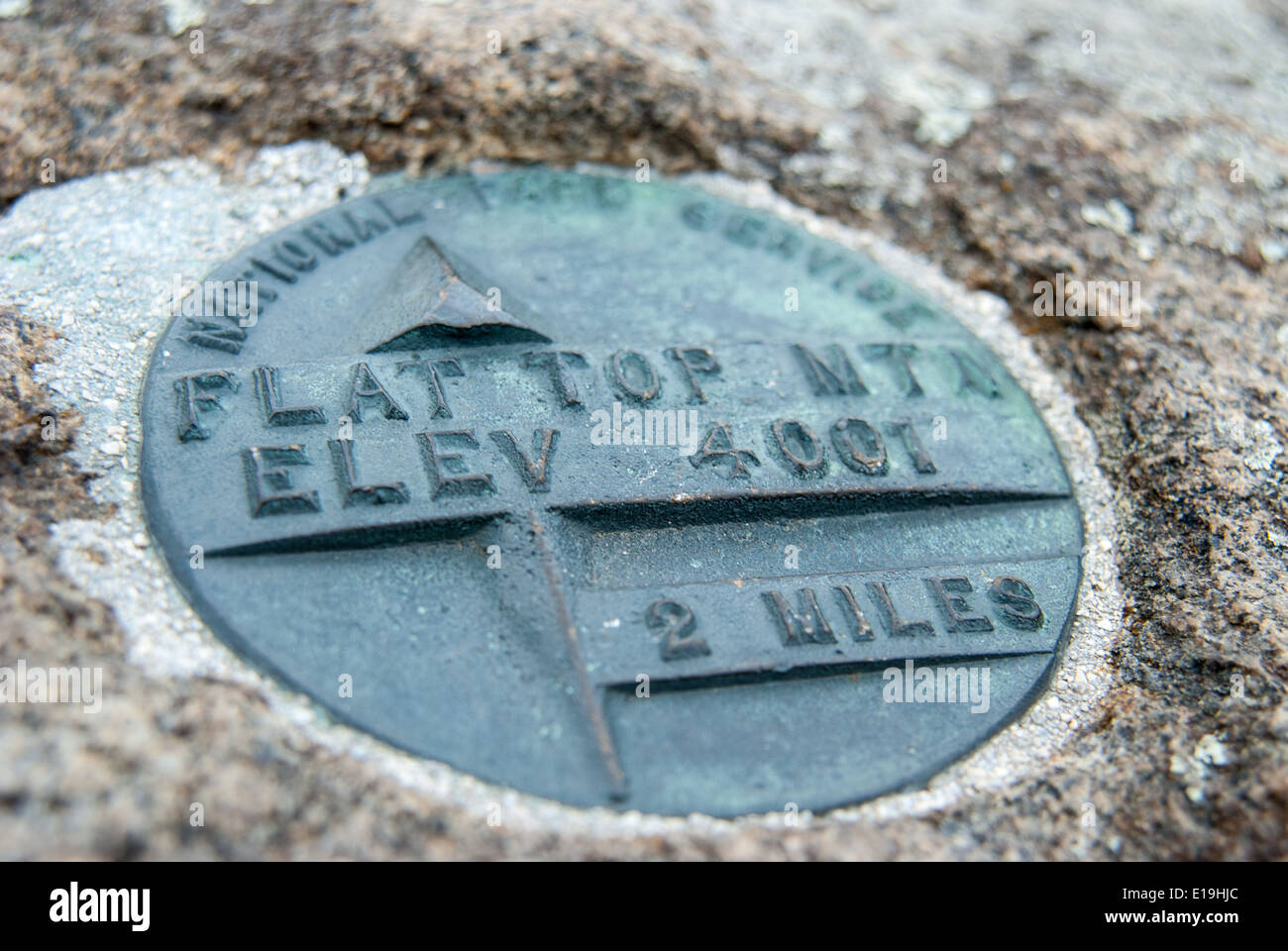 Flat Top Mountain Marker and Ice Stock Photo