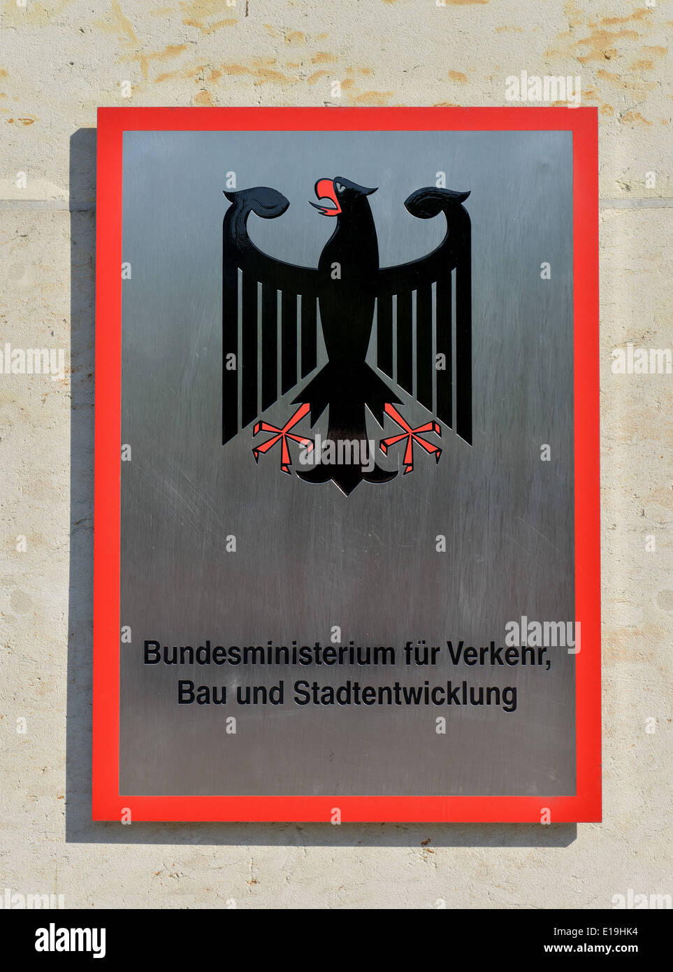 Schild, Bundesministerium fuer Verkehr, Bau und Stadtentwicklung, Berlin, Deutschland Stock Photo