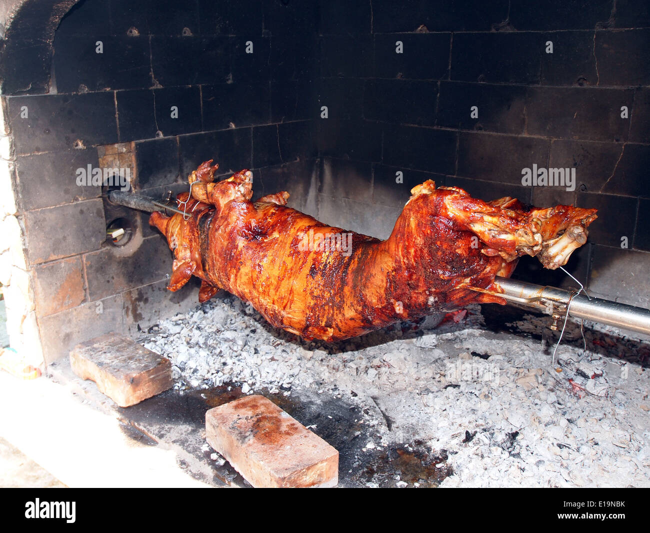 grilled pig on the fire Stock Photo