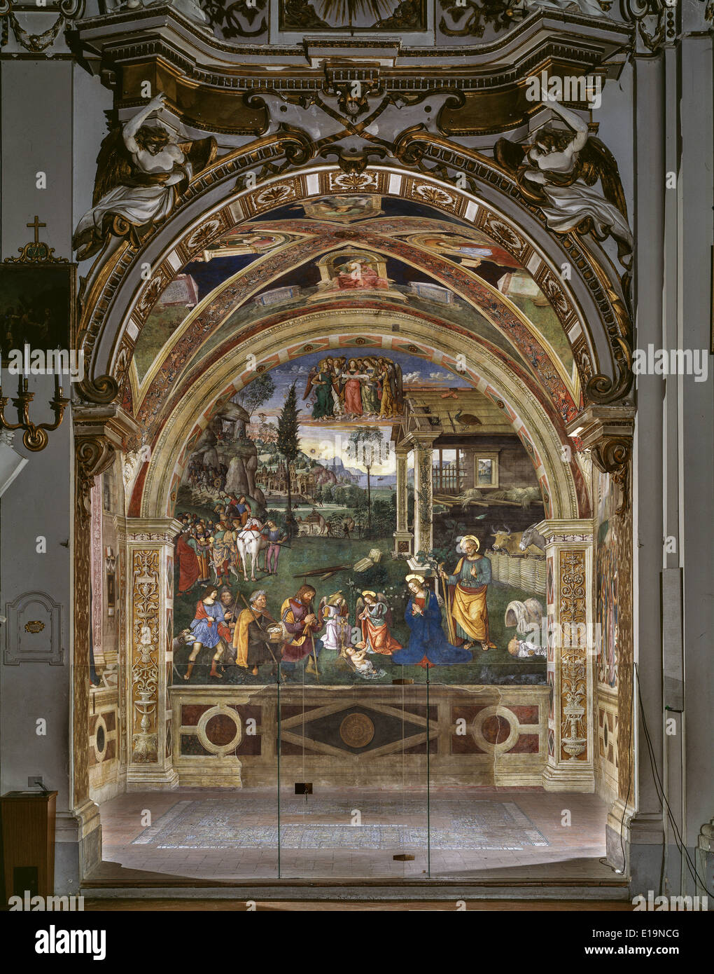 Baglioni Chapel painted by Pinturicchio in the church of Santa Maria Maggiore in Spello, Umbria, Italy; Stock Photo