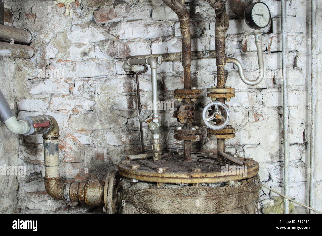 old outdated heating system in boiler Stock Photo