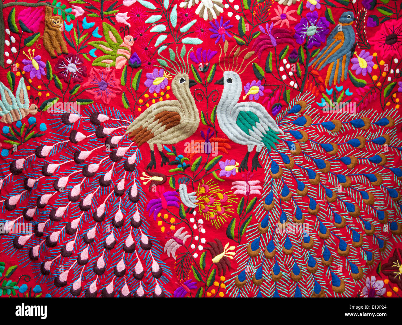 Colourful Indian hand made embroidery San Cristobal market San Cristobal de las Casas Chiapas Mexico Stock Photo