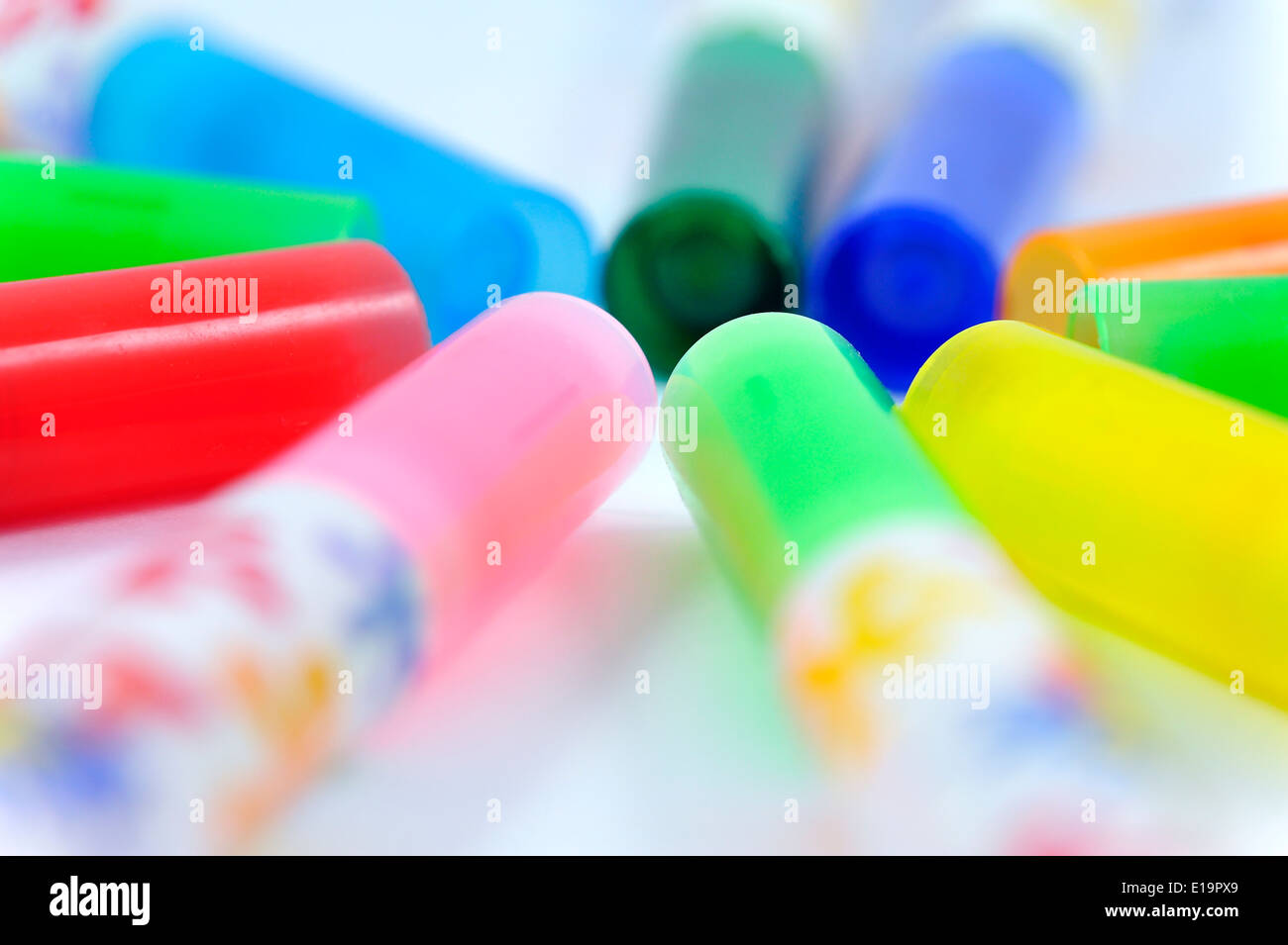 Felt tipped coloring pens close up Stock Photo
