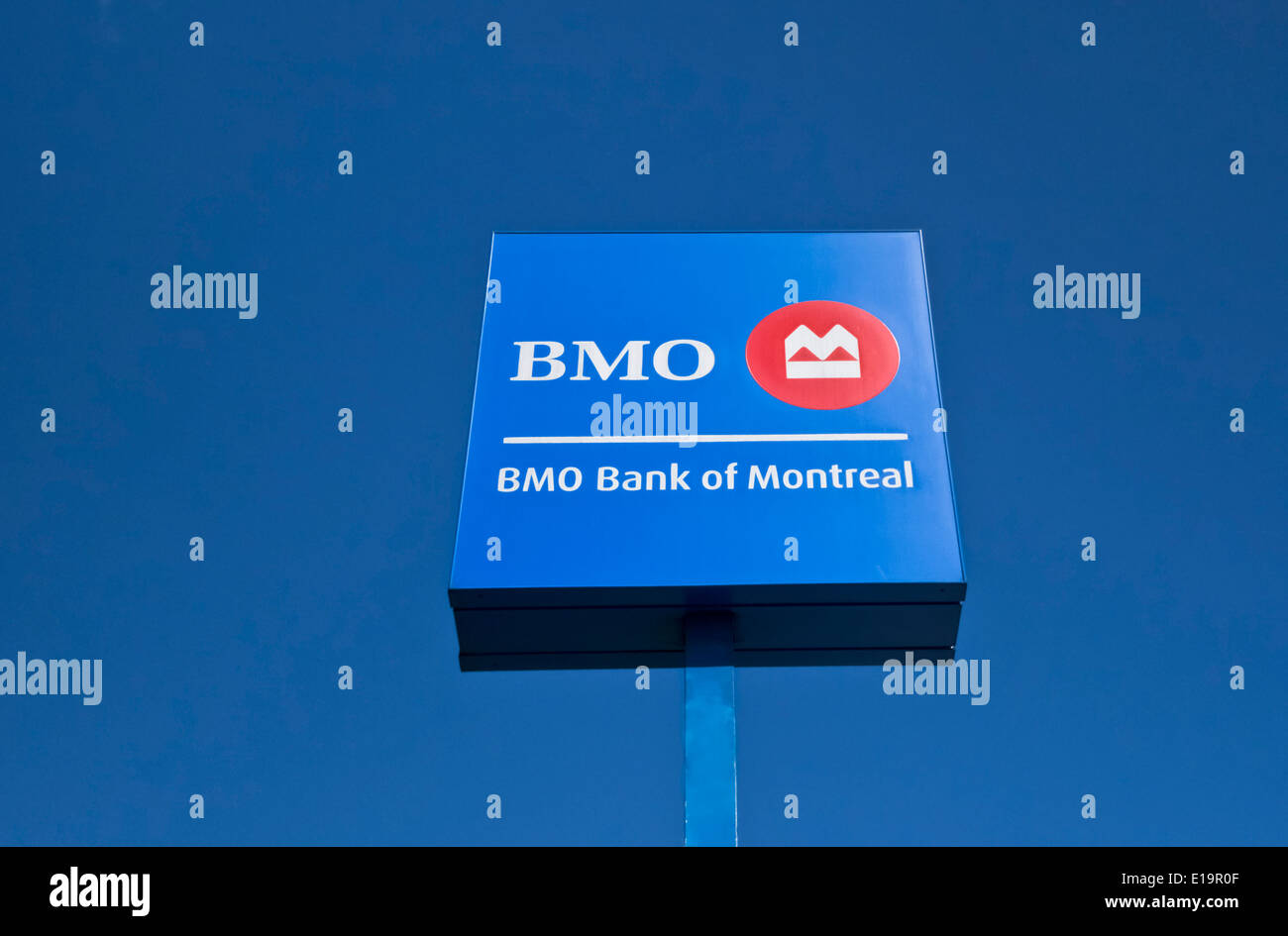 Bank of Montreal BMO sign against the blue sky.  Canadian Bank.  Canada. Stock Photo