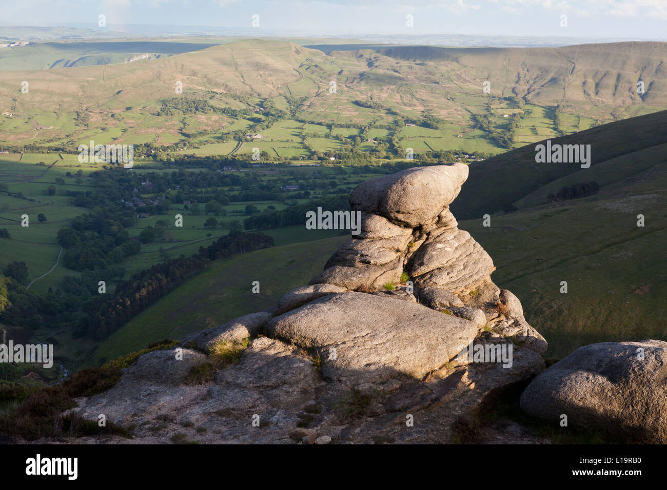 View from the Kinder Plateau (Kinder Scout) with The Vale of Edale below, Peak District National Park, Derbyshire, England UK Stock Photo