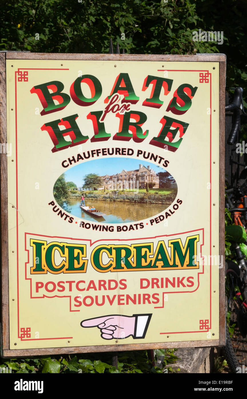 Boats for Hire and Ice Cream sign in Oxford. Stock Photo