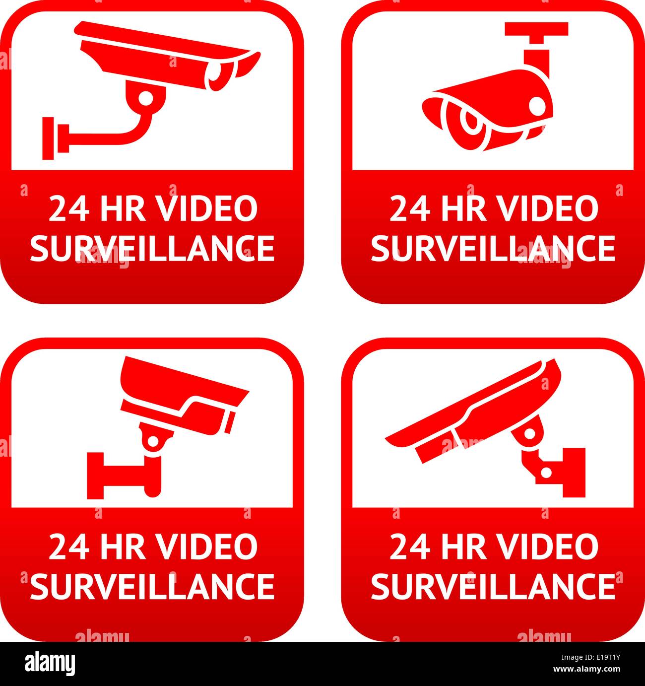 Set stickers for security alarm cctv, camera surveillance Stock Vector