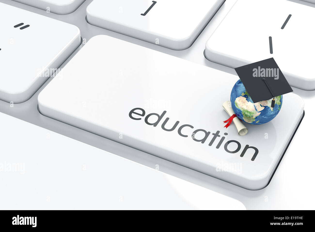 3d render of graduation cap icon on the keyboard. Education concept ...