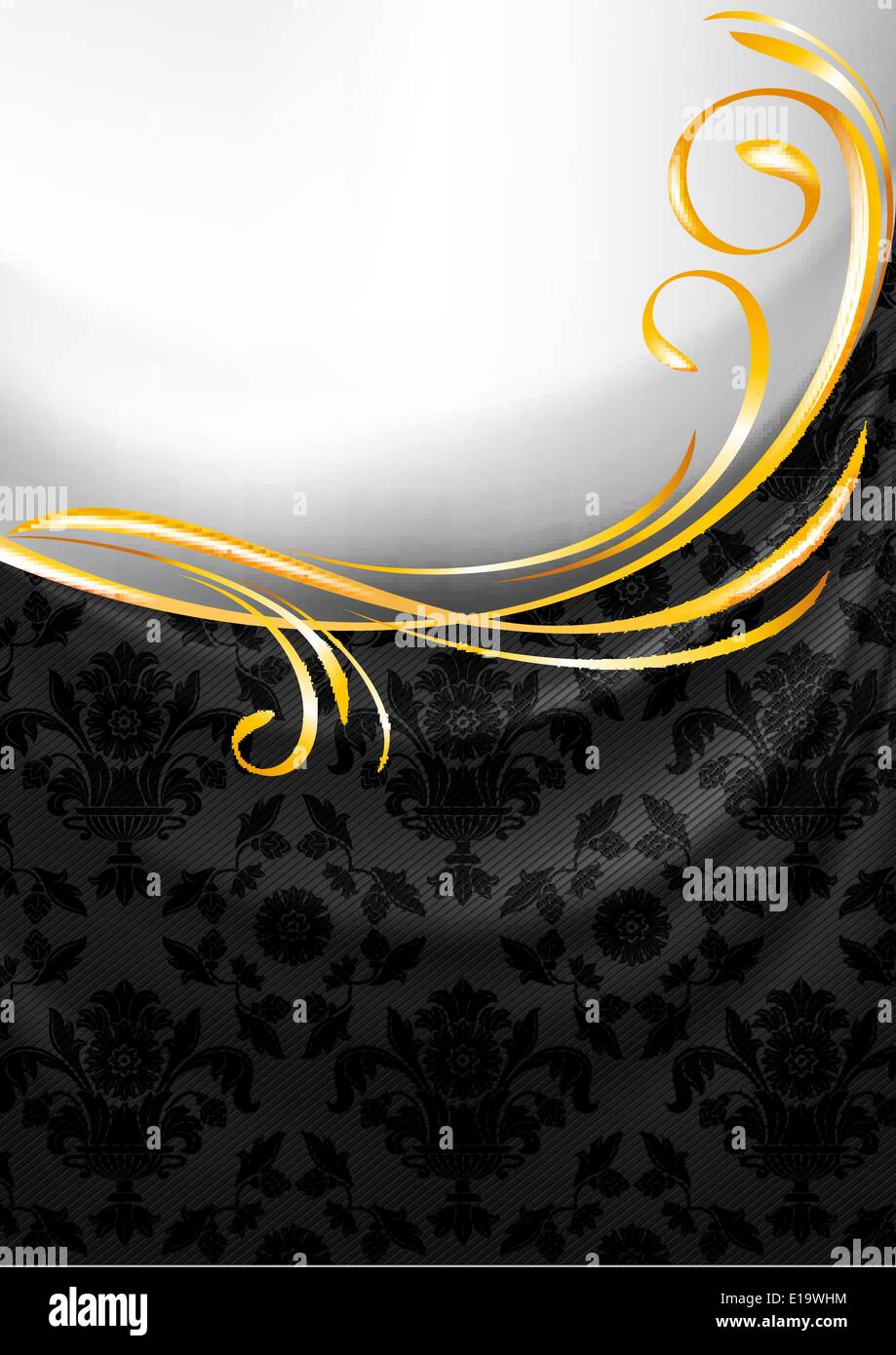 Black fabric curtain, gold vignette Stock Vector