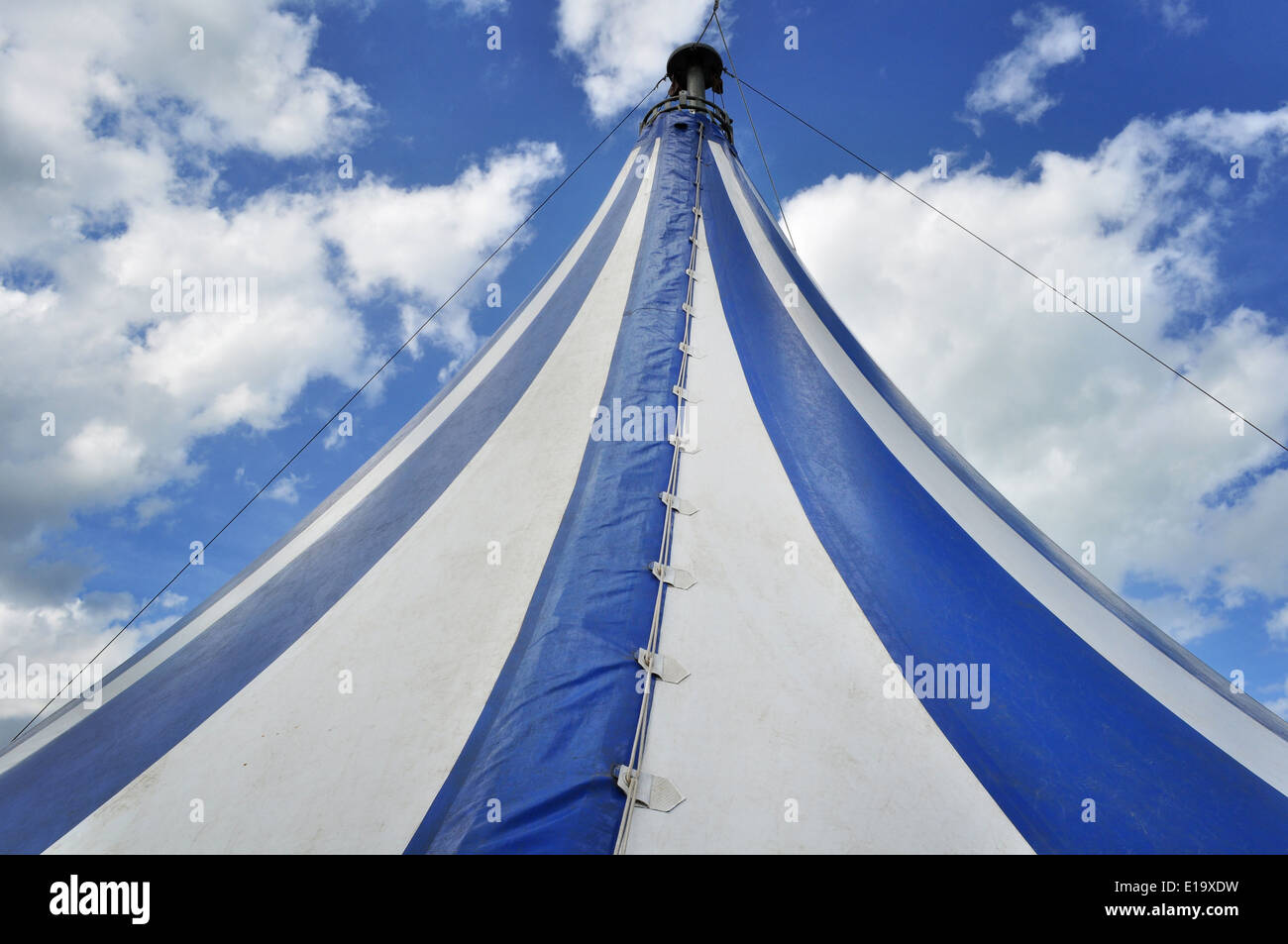 Blue and white circus tent Stock Photo - Alamy