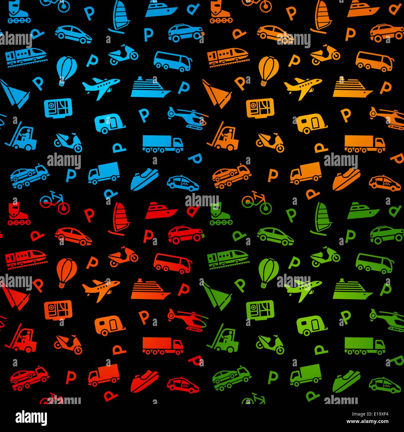 Seamless black background, transport icons. Wrapping paper Stock Vector ...
