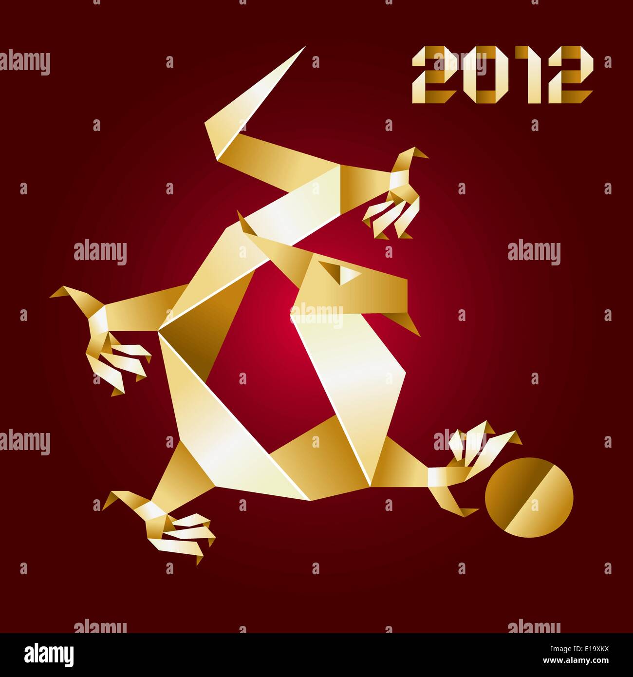 Dragon Origami, 2012 Year - Gold&Red. vector Stock Vector