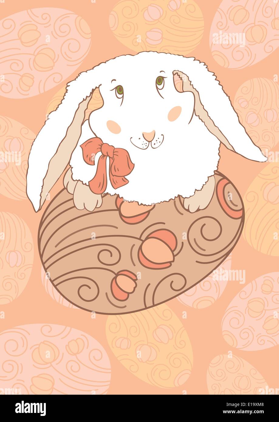 White Rabbit with Easter Egg, postcards. Vector design Stock Vector