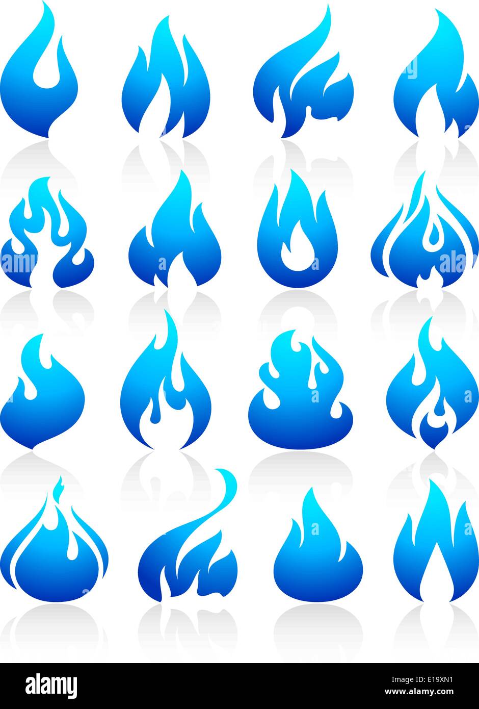 Fire flames blue, set icons, vector illustration Stock Vector Image ...