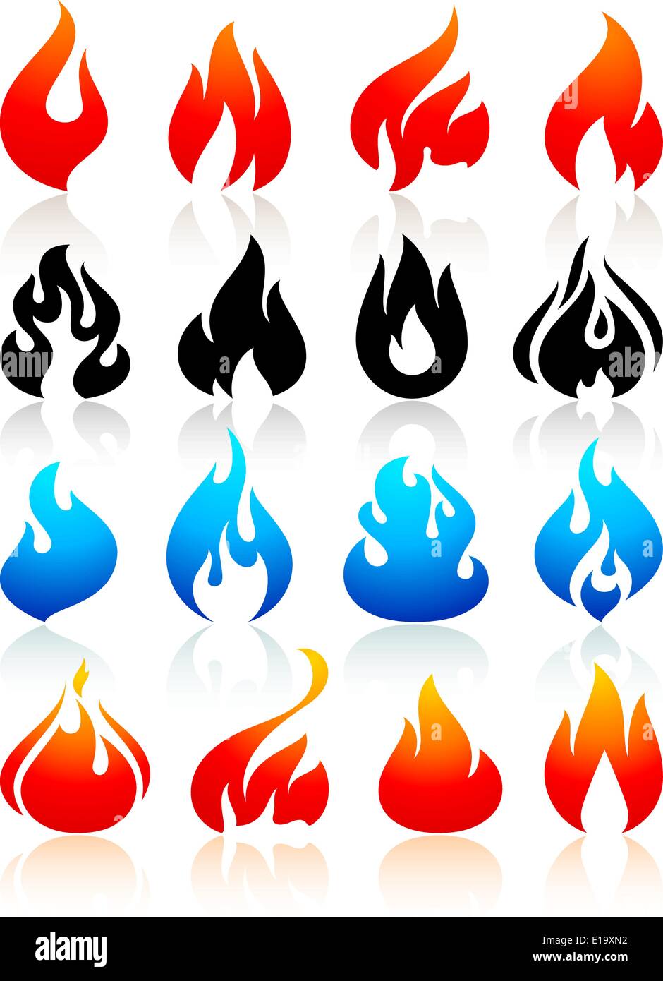 Fire flames colorful, set icons, vector illustration Stock Vector Image ...