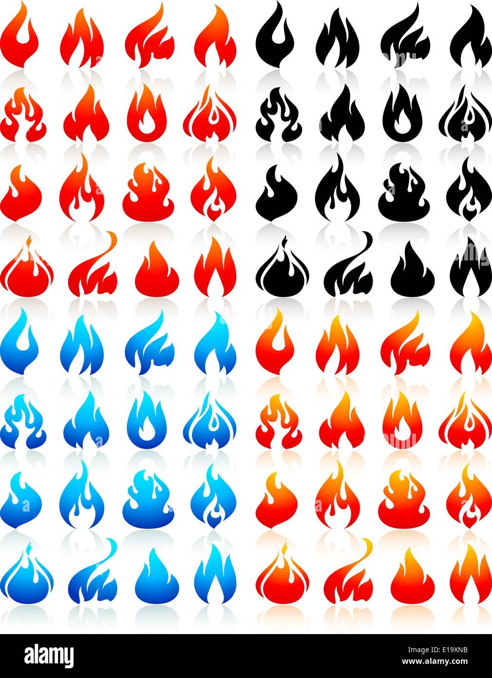 Fire flames, big set icons, vector illustration Stock Vector Image ...
