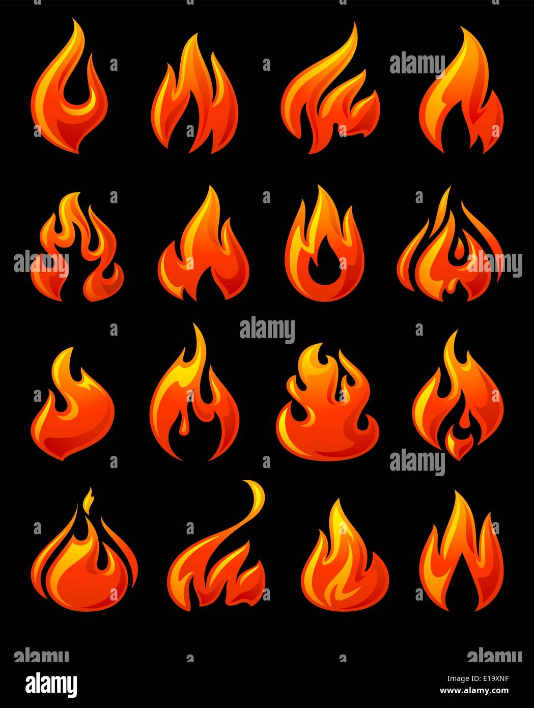 Fire flames, set 3d red icons on a black ground Stock Vector Image ...