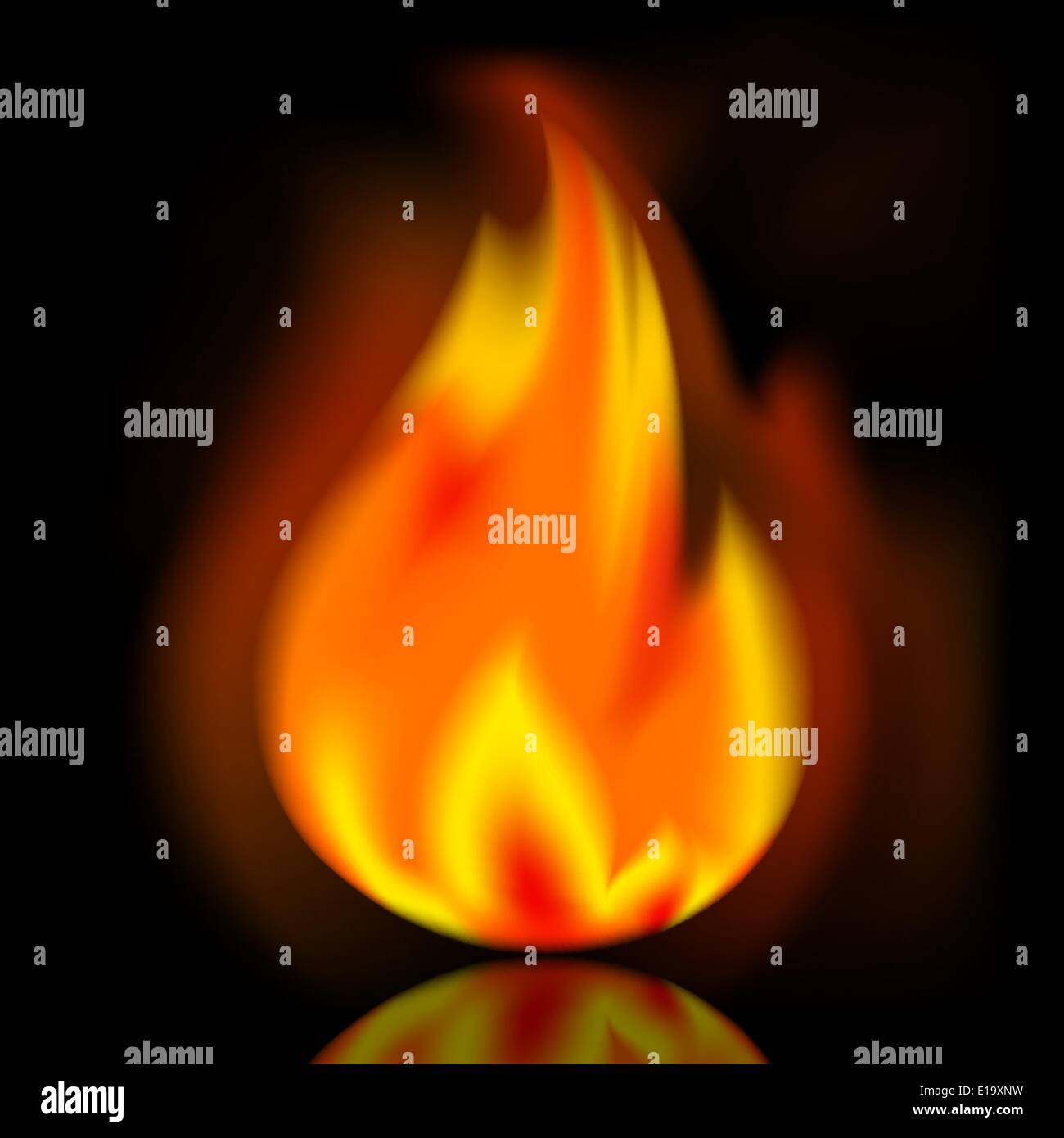 Fire, bright flame on black background. Vector illustration 10eps Stock Vector