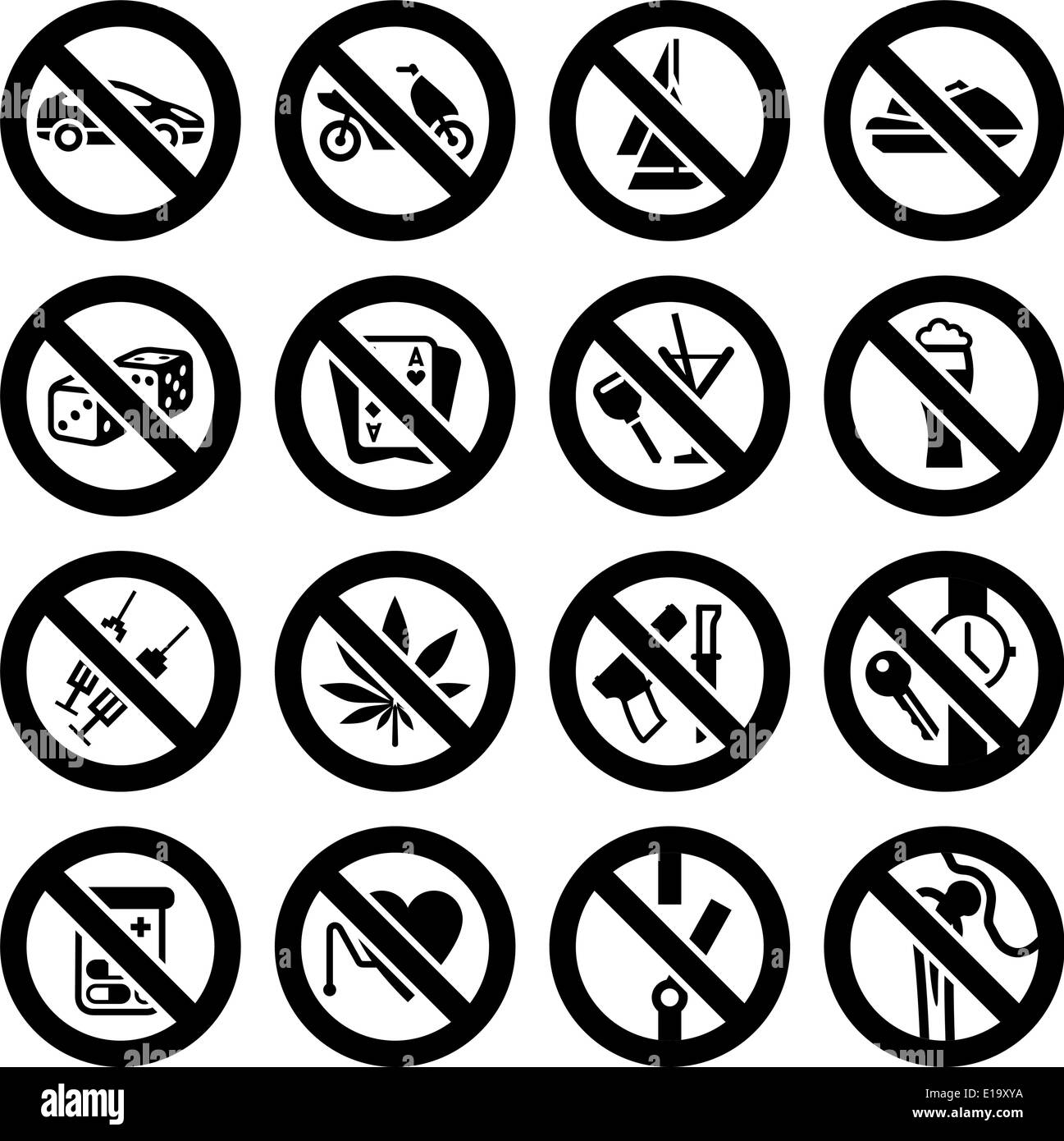 Set icons, prohibited signs black, vector symbols Stock Vector