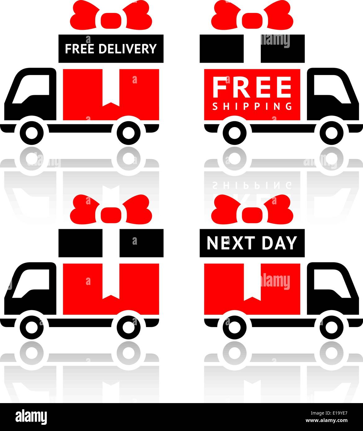 Set of truck red icons - free delivery. Stock Vector