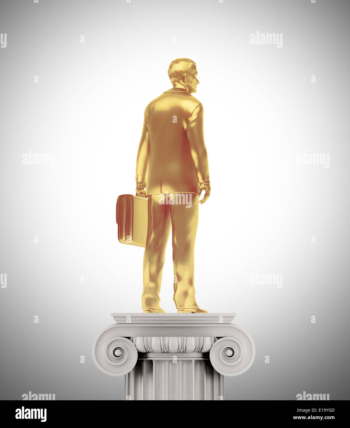 Golden businessman statue on a antique pedestal Stock Photo