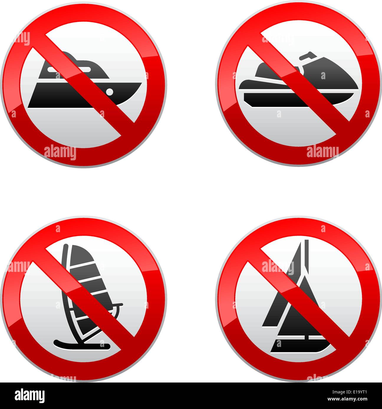 Set prohibited signs - water sports Stock Vector