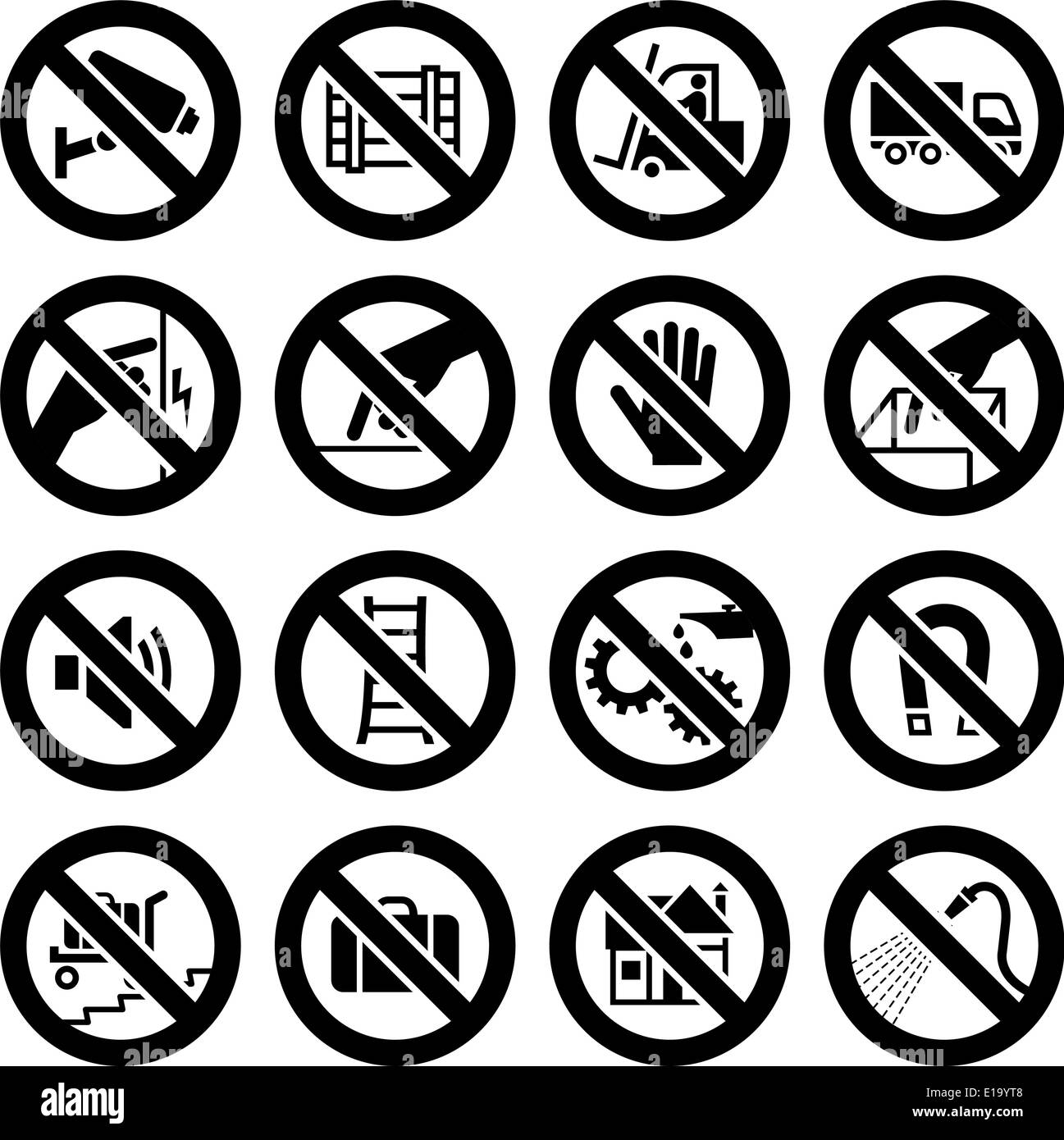 Set prohibited symbols, industrial hazard black signs Stock Vector