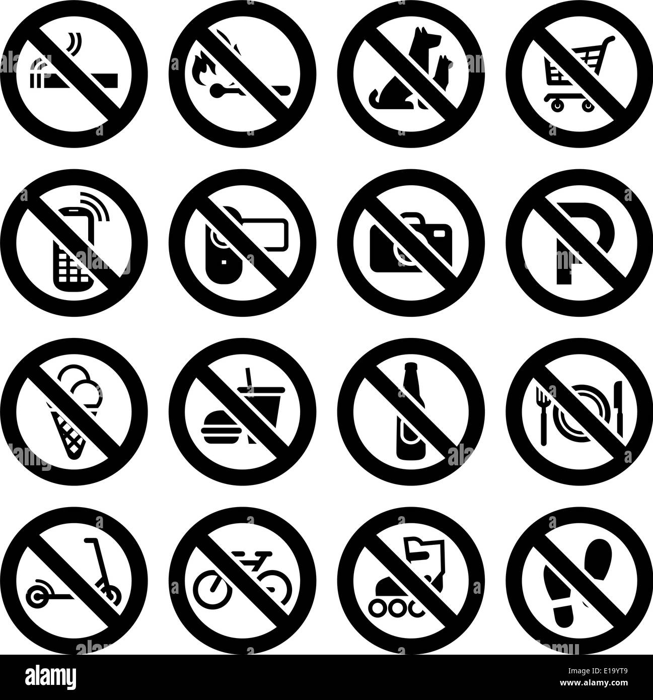 Set prohibited symbols, shop black signs, vector Stock Vector