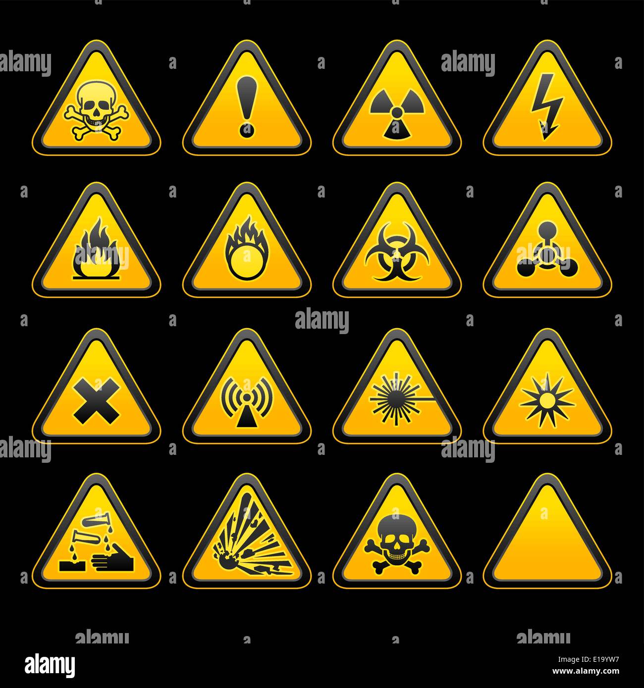 Set triangular warning signs Hazard symbols. vector Stock Vector