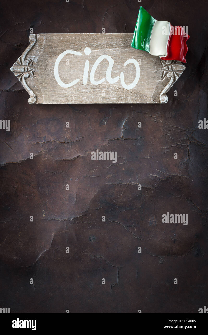 Welcome to Italy - wooden Sign on old Leather Stock Photo