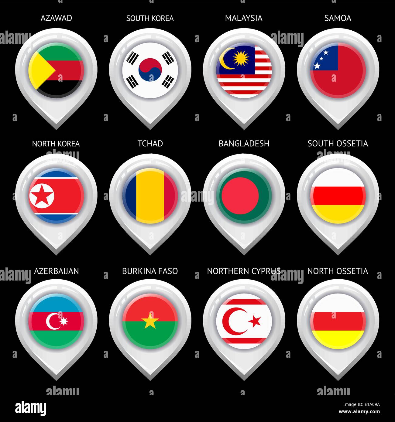 Map marker with flag-set fourteenth Stock Vector